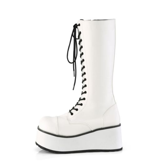 Product image of Demonia TRASHVILLE-502 White Vegan Faux Leather 3 1/4 inch Platform Lace-Up Knee High Boots Side Zip