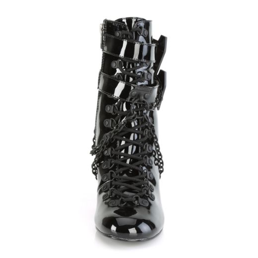 Product image of Demonia VIVIKA-128 Black Patent 3 inch (7.6 cm) Block Heel Round Toe D-Ring Lace-Up Ankle Boot Size Zip