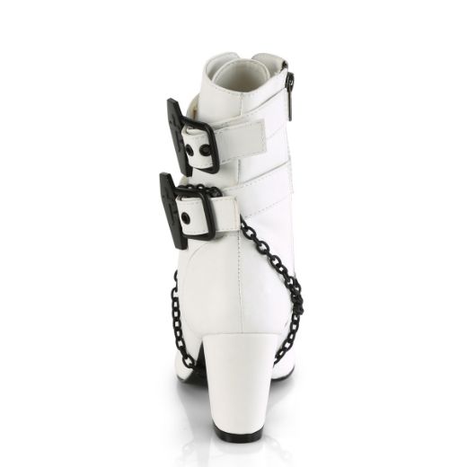 Product image of Demonia VIVIKA-128 White Vegan Faux Leather 3 inch (7.6 cm) Block Heel Round Toe D-Ring Lace-Up Ankle Boot Size Zip