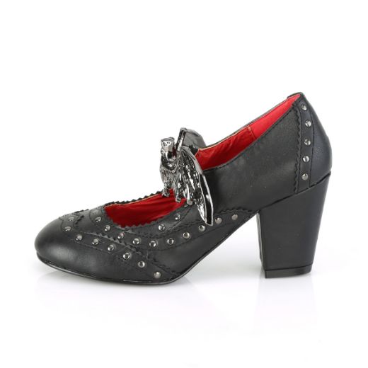 Product image of Demonia VIVIKA-32 Black Vegan Faux Leather 3 inch (7.6 cm) Block Heel Round Toe Wingtip Maryjane Court Pump Shoes