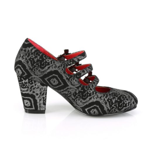 Product image of Demonia VIVIKA-38 Black-Silver Faux Faux Suede Faux Leather 3 inch (7.6 cm) Block Heel Round Toe Maryjane