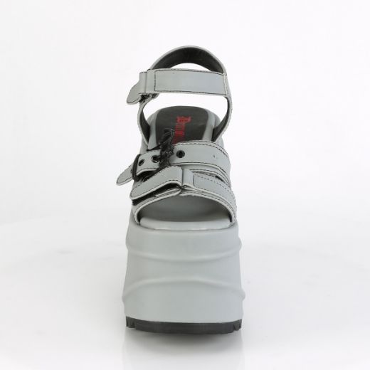 Product image of Demonia WAVE-13 Grey Reflective Vegan Faux Leather 6 inch (15.2 cm) Wedge Platform Hook & Loop Ankle Strap Sandal