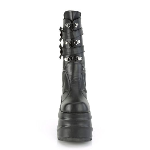 Product image of Demonia WAVE-150 Black Vegan Faux Leather 6 inch (15.2 cm) Wedge Platform Lace-Up Mid-Calf Boot Back Metal Zip