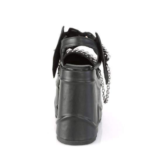 Product image of Demonia WAVE-20 Black Vegan Faux Leather 6 inch (15.2 cm) Wedge Platform Close Toe Ankle Strap Sandal