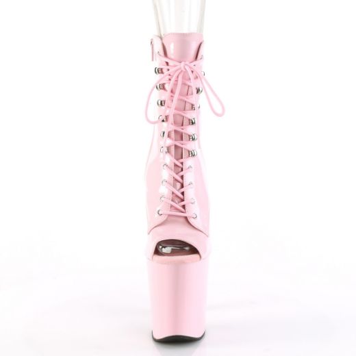 Product image of Pleaser XTREME-1021 Baby Pink Patent/Baby Pink 8 inch (20 cm) Heel 4 inch (10 cm) Platform Peep Toe Lace-Up Ankle Boot Side Zip