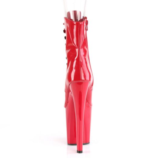Product image of Pleaser XTREME-1021 Red Patent/Red 8 inch (20 cm) Heel 4 inch (10 cm) Platform Peep Toe Lace-Up Ankle Boot Side Zip