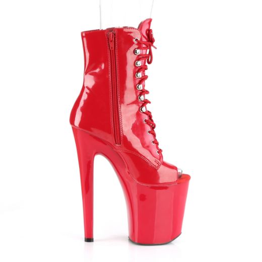 Product image of Pleaser XTREME-1021 Red Patent/Red 8 inch (20 cm) Heel 4 inch (10 cm) Platform Peep Toe Lace-Up Ankle Boot Side Zip