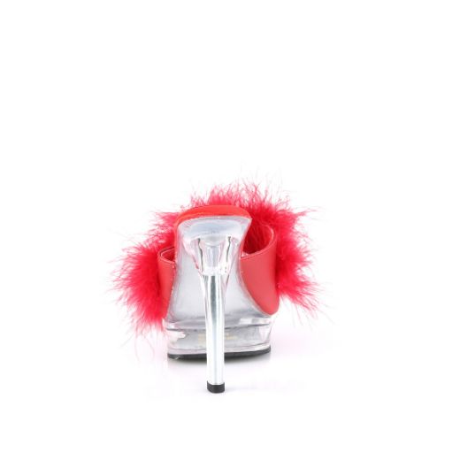 Product image of Fabulicious MAJESTY-501F-8 Red Faux Leather-Fur/Clr 5 Inch Heel 7/8 Inch PF Marabou Slipper