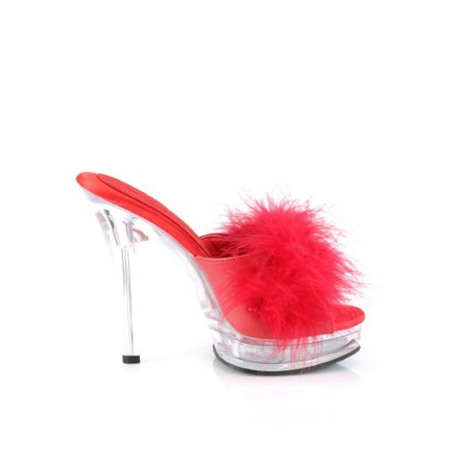 Product image of Fabulicious MAJESTY-501F-8 Red Faux Leather-Fur/Clr 5 Inch Heel 7/8 Inch PF Marabou Slipper