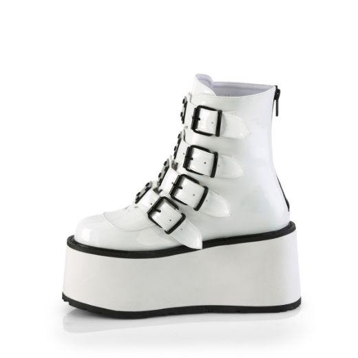 Product image of Demonia DAMNED-105 Wht Holo Pat 3 1/2 Inch PF Ankle Bootw/ 4 Buckle Straps Back MetalZip