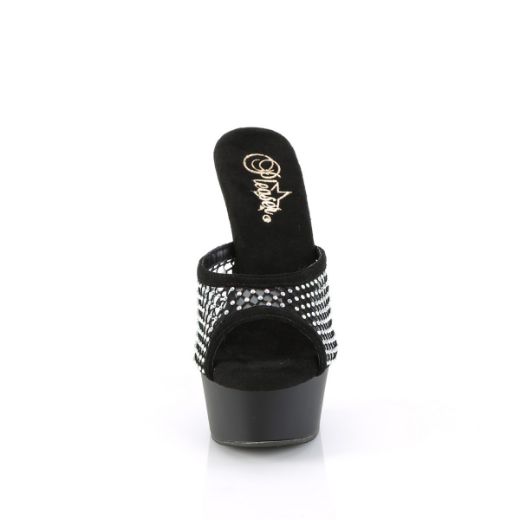 Product image of Pleaser DELIGHT-601-6RM Blk Faux Suede-RS Mesh/Blk Matte 6 Inch Heel 1 3/4 Inch PF Rhinestone Mesh Slide
