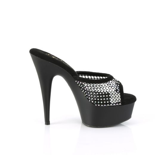 Product image of Pleaser DELIGHT-601-6RM Blk Faux Suede-RS Mesh/Blk Matte 6 Inch Heel 1 3/4 Inch PF Rhinestone Mesh Slide