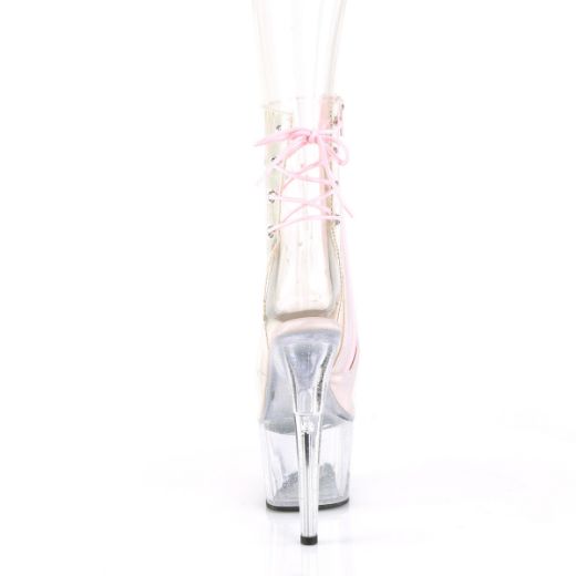 Product image of Pleaser ADORE-1018C-2 Clr TPU-B. Pink/Clr 7 Inch Heel 2 3/4 Inch PF Open Toe/Heel Ankle Boot Side Zip