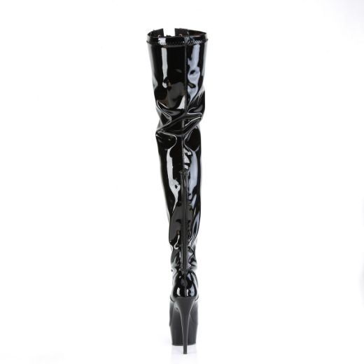 Product image of Pleaser DELIGHT-3027 Blk-Red Str. Pat/Blk 6 Inch Heel 1 3/4 Inch PF Two Tone Thigh High Boot Front Zip