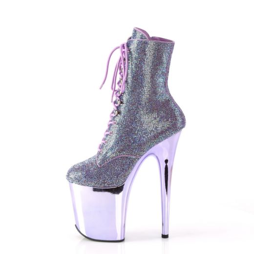 Product image of Pleaser FLAMINGO-1020CHRS Lavender Multi RS/Lavender Chrome 8 Inch Heel  4 Inch PF Lace-Up RS Embellished Ankle Boot Side Zip
