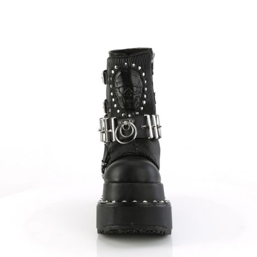 Product image of Demonia BEAR-150 Blk Vegan Leather 4 1/2 Inch Tiered PF Lace-Up Ankle Boot Side Zip