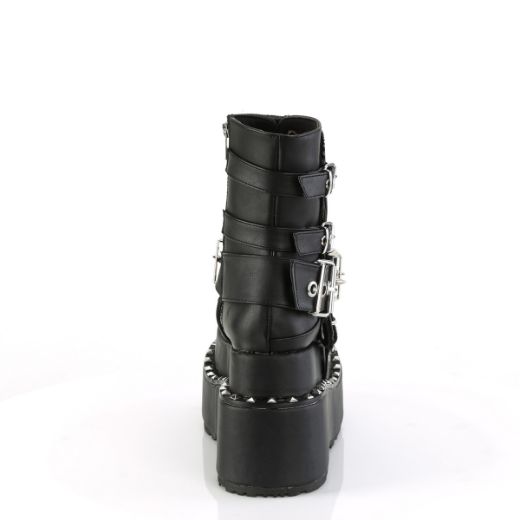 Product image of Demonia BEAR-150 Blk Vegan Leather 4 1/2 Inch Tiered PF Lace-Up Ankle Boot Side Zip