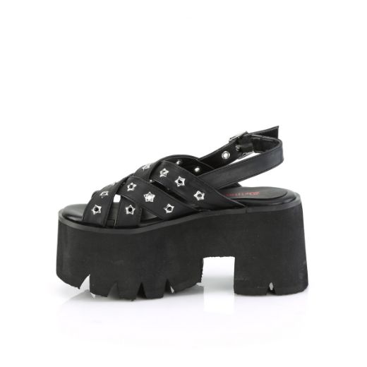 Product image of Demonia ASHES-12 Blk Vegan Leather 3 1/2 InchChunky Heel 2 1/4 InchCut Out PF Slingback Sandal