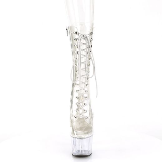 Product image of Pleaser ADORE-1050C Clr/Clr 7 Inch Heel 2 3/4 Inch PF Lace-Up Front Mid Calf Boot Side Zip
