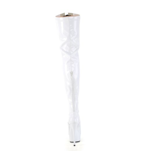 Product image of Pleaser DELIGHT-3027 Wht-Blk Str. Pat/Wht 6 Inch Heel 1 3/4 Inch PF Two Tone Thigh High Boot Front Zip