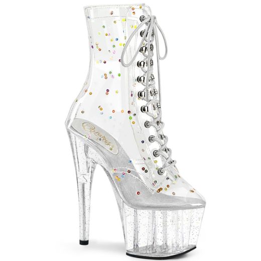Product image of Pleaser ADORE-1020C-2 Clr TPU/Clr 7 Inch Heel 2 3/4 Inch PF Lace-Up Front Ankle Boot Side ZIp