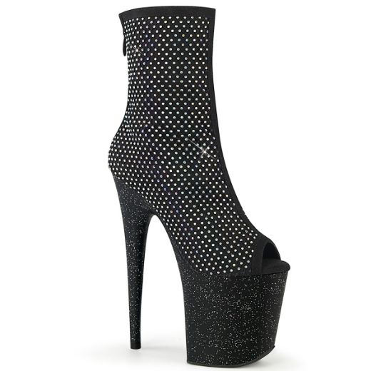 Product image of Pleaser FLAMINGO-1031GM Blk Fabric-RS Mesh/Blk Matte 8 Inch Heel 4 Inch PF Peep Toe Ankle Boot Back Zip