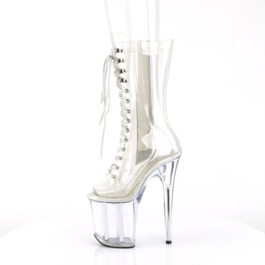 Product image of Pleaser FLAMINGO-1050C Clr/Clr 8 Inch Heel 4 Inch PF Lace-Up Front Mid Calf Boot Side Zip