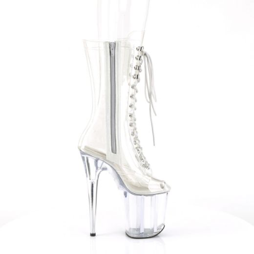 Product image of Pleaser FLAMINGO-1050C Clr/Clr 8 Inch Heel 4 Inch PF Lace-Up Front Mid Calf Boot Side Zip