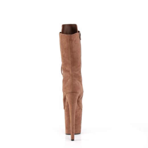 Product image of Pleaser FLAMINGO-1050FS Caramel Faux Suede/Caramel Faux Suede 8 Inch Heel 4 Inch PF Lace-Up Front Mid Calf Boot Side Zip