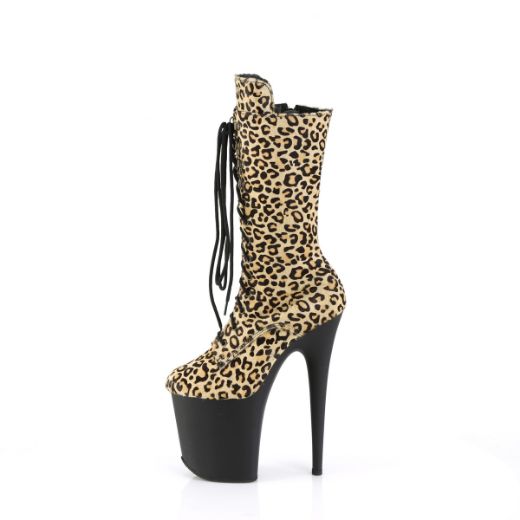 Product image of Pleaser FLAMINGO-1050LP Leopard Print Pony Hair/Blk Matte 8 Inch Heel 4 Inch PF Lace-Up Front Mid Calf Boot Side Zip