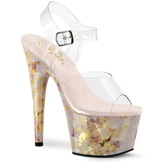 Product image of Pleaser ADORE-708MB Clr/Blush-Gold Marble 7 Inch Heel 2 3/4 Inch PF Ankle Strap Sandal
