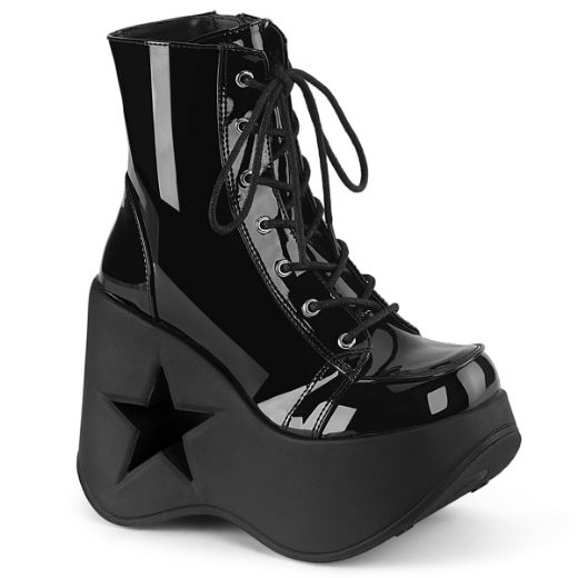 Product image of Demonia DYNAMITE-106 Blk Pat 5 Inch Star Cutout PF Wedge Lace-Up Ankle Boot Inside Zip