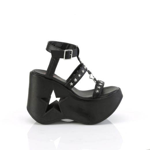 Product image of Demonia DYNAMITE-12 Blk Vegan Leather 5 Inch Star Cutout PF Wedge Wrap Around Ankle Strap Sandal