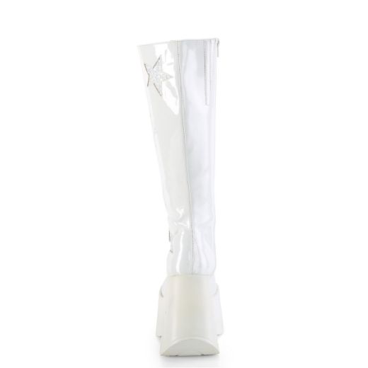 Product image of Demonia DYNAMITE-218 Wht Pat-Wht Multi Glitter 5 Inch Star Cutout PF Wedge Knee High Boot Inside Zip