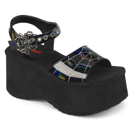 Product image of Demonia FUNN-10 Blk Holo Pat 2 1/2 Inch PF Ankle Strap Sandal