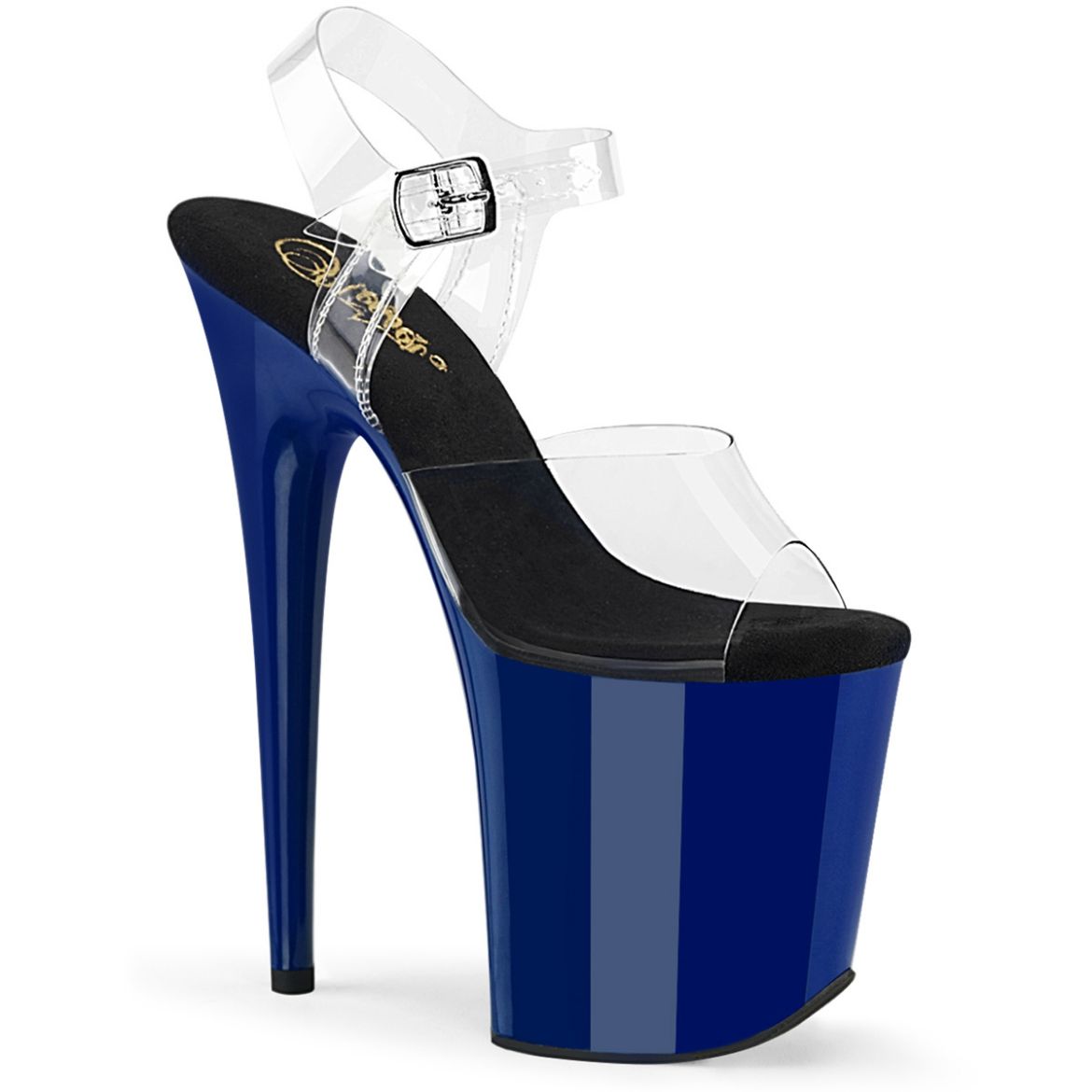 Product image of Pleaser FLAMINGO-808 Clr/Royal Blue 8 Inch Heel 4 Inch PF Ankle Strap Sandal