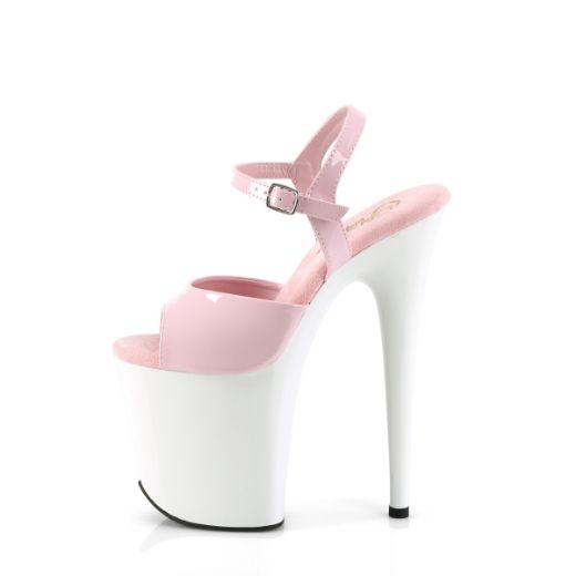 Product image of Pleaser FLAMINGO-809 B. Pink Pat/Wht 8 Inch Heel 4 Inch PF Ankle Strap Sandal