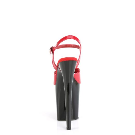 Product image of Pleaser FLAMINGO-809 Red Pat/Blk 8 Inch Heel 4 Inch PF Ankle Strap Sandal