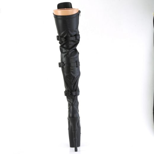 Product image of Pleaser RAPTURE-3028 Blk Str. Faux Leather/Blk Matte 8 Inch Finger Bone Heel 4 Inch Skull PF Thigh Boot Inside Zip