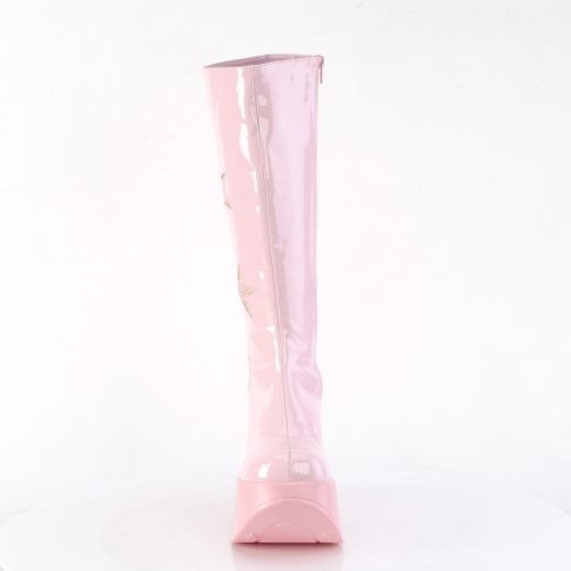 Product image of Demonia DYNAMITE-218 B. Pink Pat-B. Pink Multi Gliter 5 Inch Star Cutout PF Wedge Knee High Boot Inside Zip