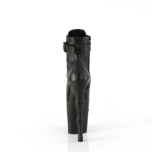 Product image of Pleaser RAPTURE-1032 Blk Faux Leather/Blk Matte 8 Inch Finger Bone Heel 4 Inch Skull PF Ankle Boot Inside Zip
