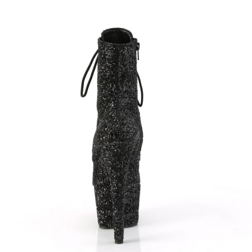 Product image of Pleaser ADORE-1020GWR Blk Glitter/Blk Glitter 7 Inch Heel 2 3/4 Inch PF Lace-Up Glitter Ankle Boot Side Zip