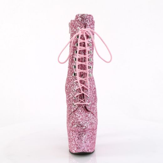 Product image of Pleaser ADORE-1020GWR B. Pink Glitter/B. Pink Glitter 7 Inch Heel 2 3/4 Inch PF Lace-Up Glitter Ankle Boot Side Zip