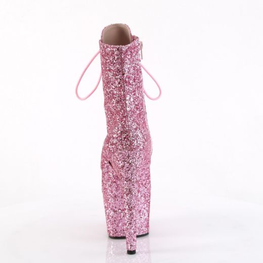Product image of Pleaser ADORE-1020GWR B. Pink Glitter/B. Pink Glitter 7 Inch Heel 2 3/4 Inch PF Lace-Up Glitter Ankle Boot Side Zip