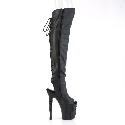 Product image of Pleaser RAPTURE-3019 Blk Faux Leather/Blk Matte 8 Inch Finger Bone Heel 4 Inch Skull PF Over-the-Knee Boot