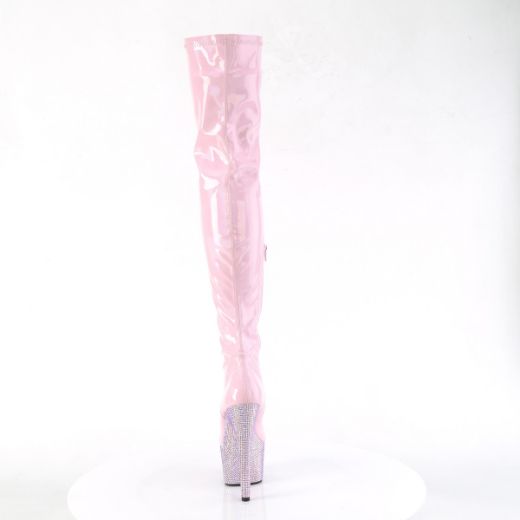 Product image of Pleaser BEJEWELED-3000-7 B. Pink Str Holo Pat/B. Pink AB RS 7 Inch Heel 2 3/4 Inch PF Stretch Thigh Boot w/RS Side Zip
