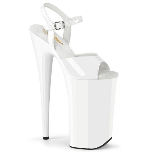 Product image of Pleaser BEYOND-009 Wht Pat/Wht 10 Inch Heel 6 1/4 Inch PF Ankle Strap Sandal