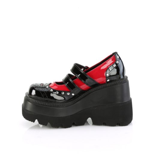 Product image of Demonia SHAKER-27 Blk-Red Pat 4 1/2 Inch Wedge PF Double Strap Maryjane