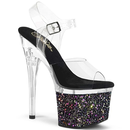 Product image of Pleaser ESTEEM-708LG Clr/Clr-Blk Multi Glitter 7 Inch Heel 3 Inch PF Ankle Strap Sandal