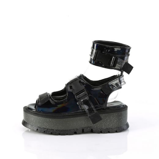 Product image of Demonia SLACKER-15B Blk Holo Pat 2 Inch Platform Ankle Cuff Sandal